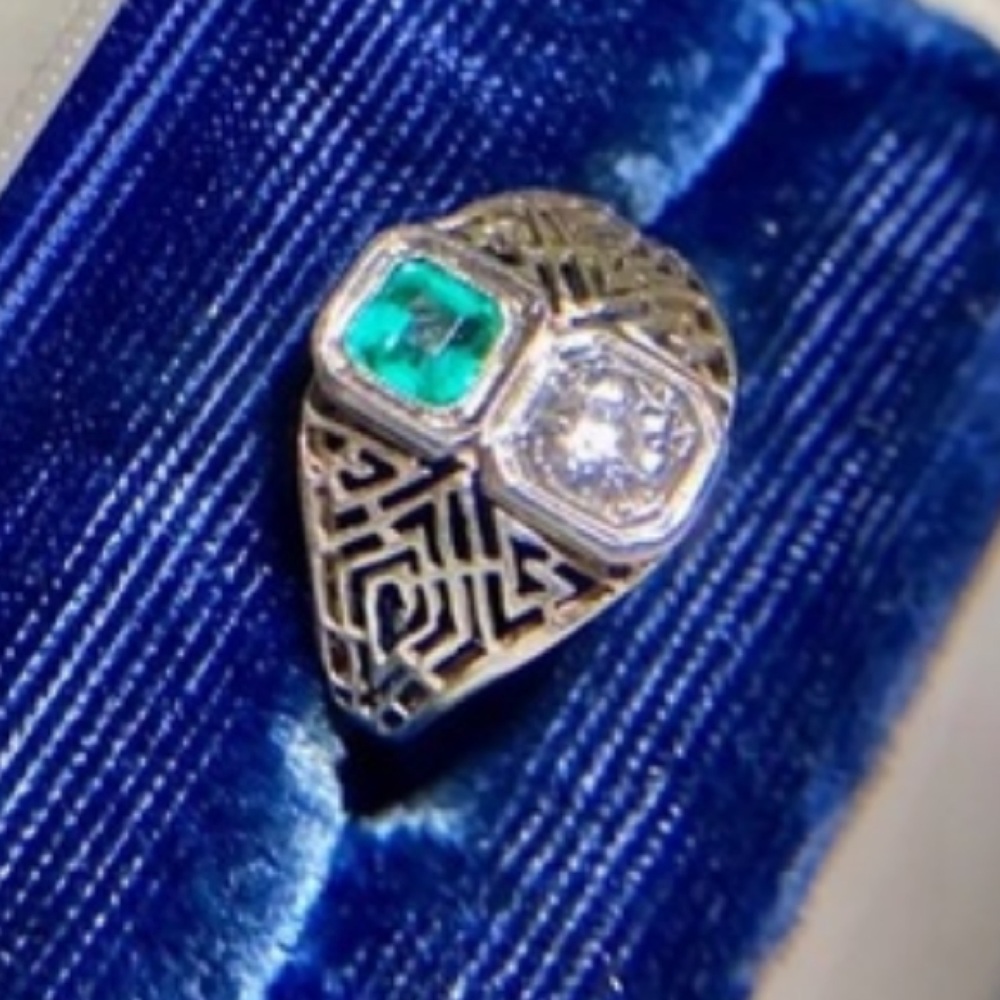Antique Genuine Diamond Ring Solid 14K Gold Old European Cut Art Deco Filigree - Picture 4 of 14